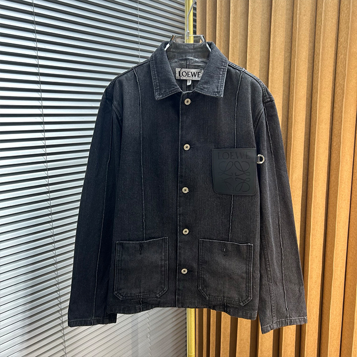 로에베 레더 아나그램 디보스드 패치 포켓 코튼 데님 자켓