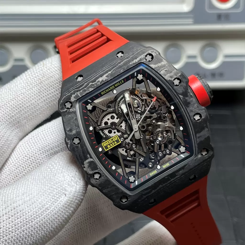 T+공장 리차드밀 라파엘 나달 로마 RM35-02 블랙카본 / 레드 러버밴드