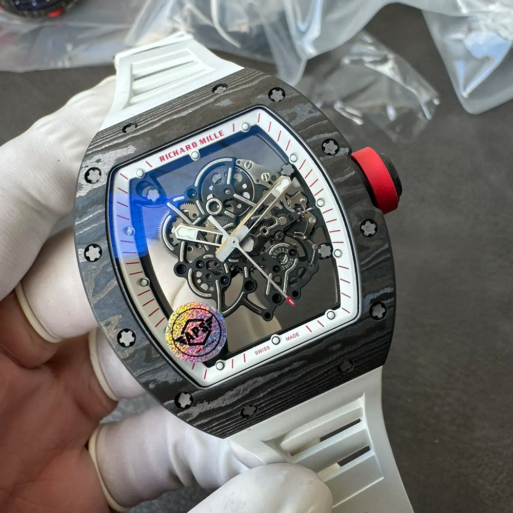 APS공장 V2 리차드밀 부바왓슨 RM-055 블랙 카본 / 화이트 러버밴드