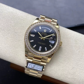 QF공장 롤렉스 데이데이트 40 블랙 바게트 다이얼 다이아 베젤 옐로우 골드 금통 228238