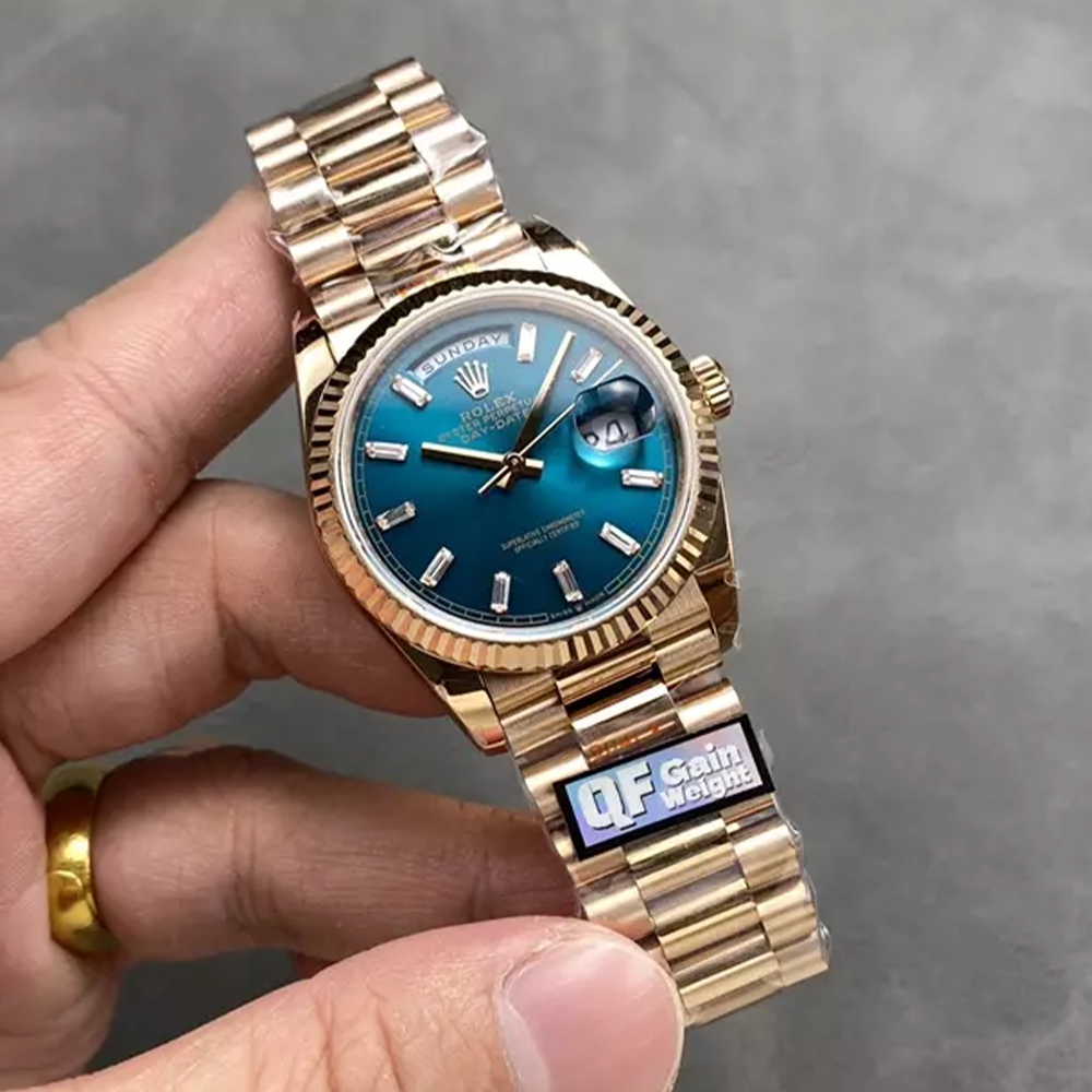 QF공장 롤렉스 데이데이트 36 블루 옴브레 바게트 다이얼 로즈골드 금통 128235