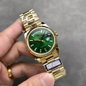 QF공장 롤렉스 데이데이트 36 그린 옴브레 바게트 다이아 다이얼 옐로우 골드 금통 128238
