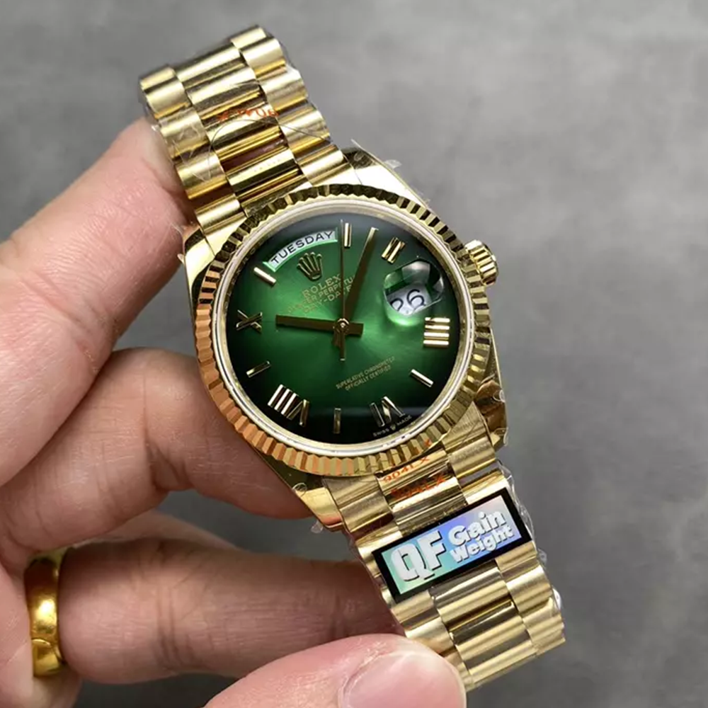 QF공장 롤렉스 데이데이트 36 그린 옴브레 다이얼 옐로우 골드 금통 128238