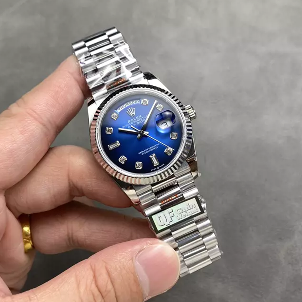 QF공장 롤렉스 데이데이트 36 청판 옴브레 다이아 다이얼 화이트 골드 금통 128236