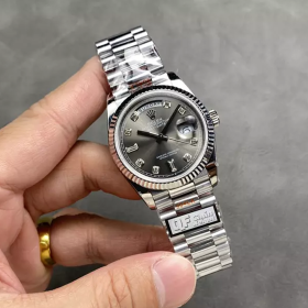 QF공장 롤렉스 데이데이트 36 그레이 다이아 다이얼 화이트 골드 금통 128236