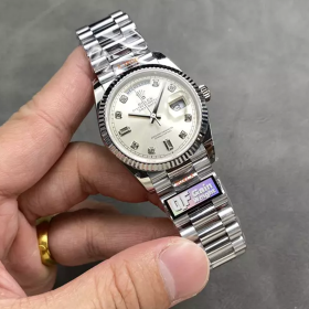 QF공장 롤렉스 데이데이트 36 실버 다이아 다이얼 화이트 골드 금통 128236