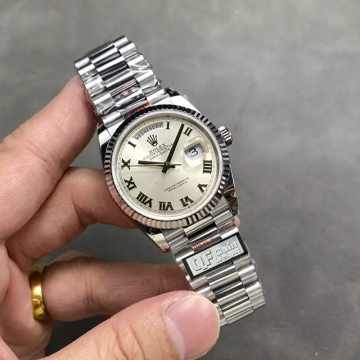 QF공장 롤렉스 데이데이트 36 실버 로만 다이얼 화이트 골드 금통 128236