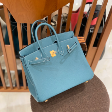 그린엘 에르메스 버킨 25 토고가죽 데님 블루 골드 버클