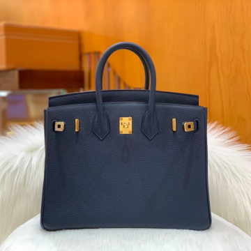 그린엘 에르메스 버킨 25 토고가죽 사파이어 블루 골드 버클