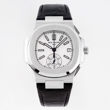 3K공장 파텍필립 노틸러스 크로노그래프 화이트 다이얼 가죽밴드 40mm 5980