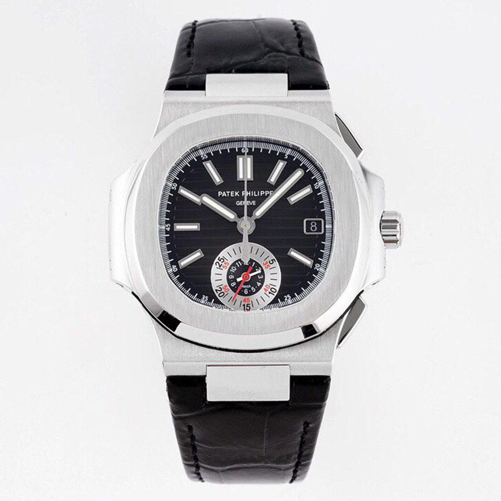 3K공장 파텍필립 노틸러스 크로노그래프 블랙 다이얼 가죽밴드 40mm 5980