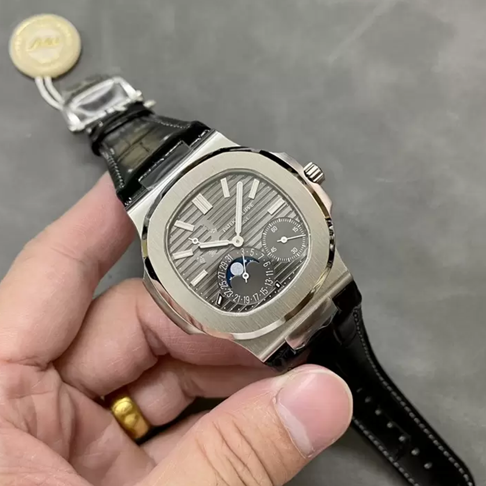 PPF공장 파텍필립 노틸러스 문페이즈 블랙 다이얼 가죽밴드 5712G