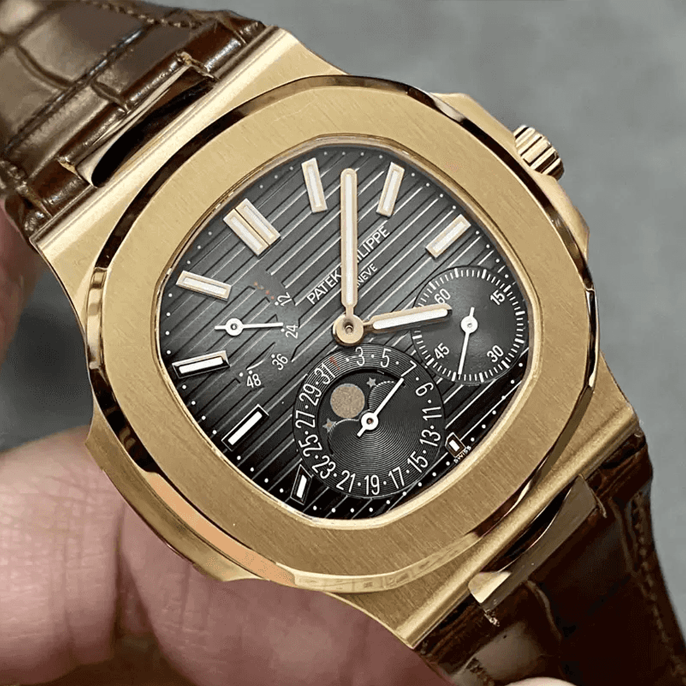 PPF공장 파텍필립 노틸러스 문페이즈 블랙 다이얼 가죽밴드 5712R