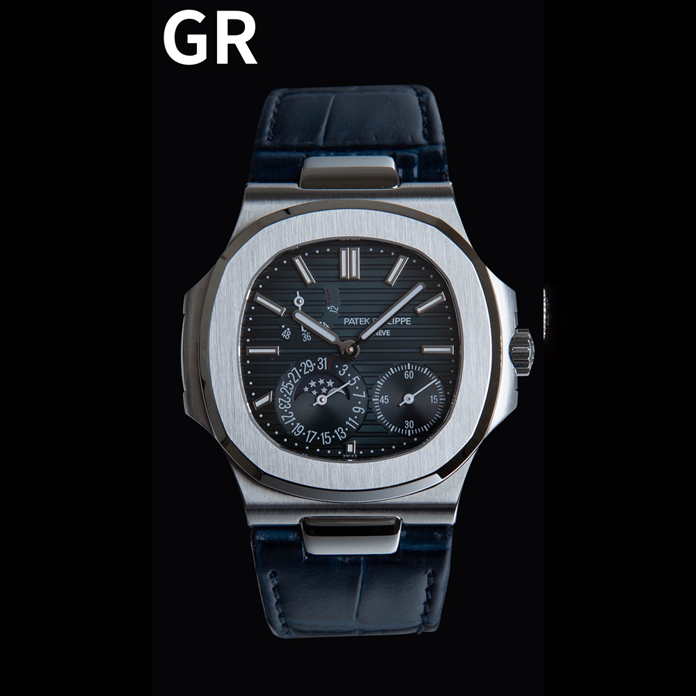 GR공장 파텍필립 노틸러스 문페이즈 청판 다이얼 가죽밴드 5712