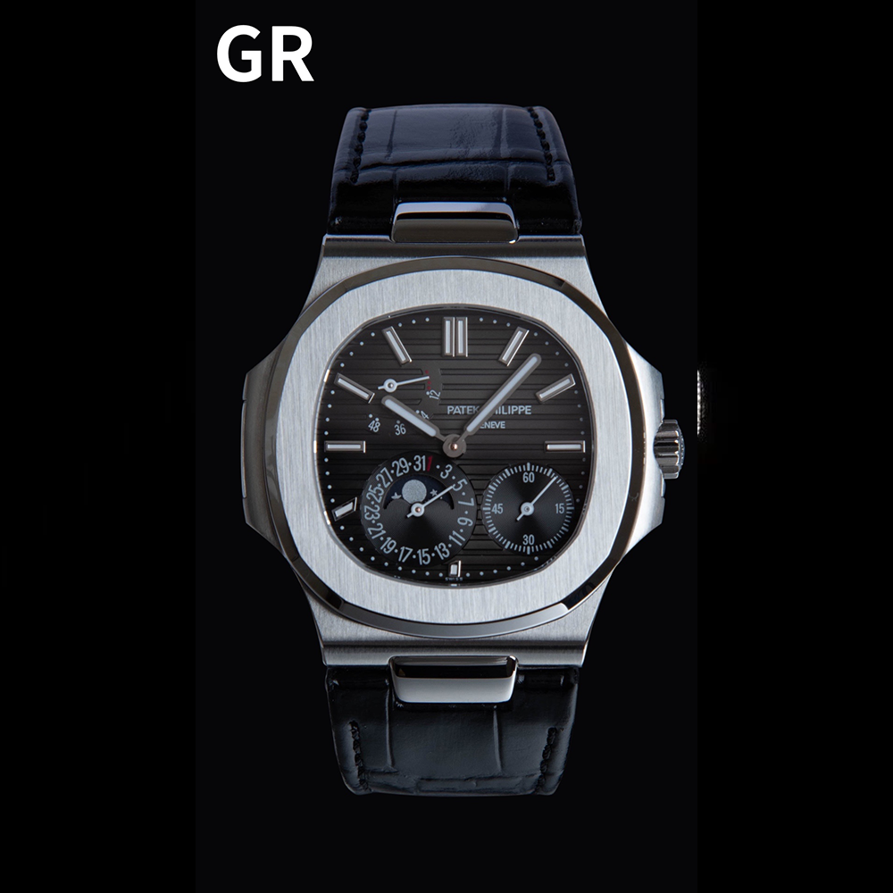 GR공장 파텍필립 노틸러스 문페이즈 블랙 다이얼 가죽밴드 5712