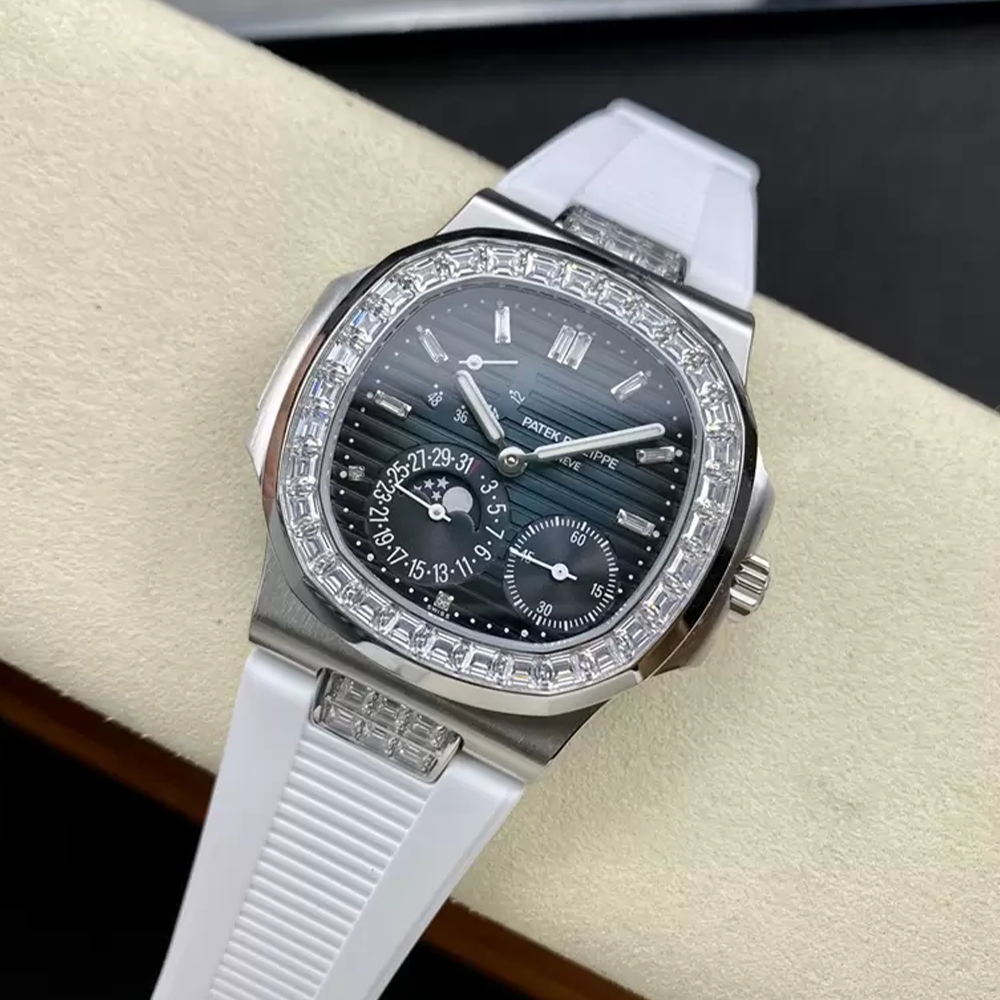 GR공장 파텍필립 노틸러스 문페이즈 청판 다이얼 다이아 베젤 화이트 러버밴드 5712