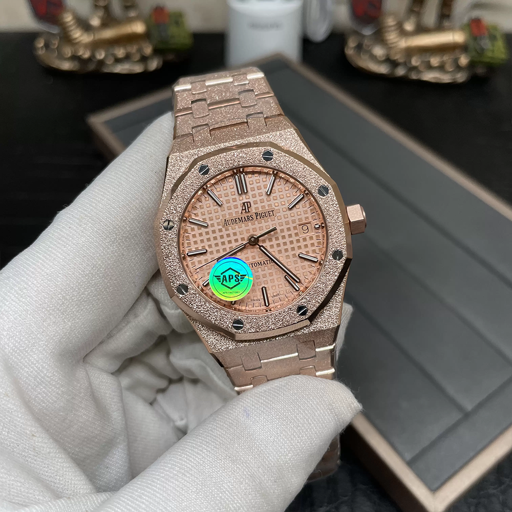 APS공장 오데마피게 로얄오크 프로스티드 로즈골드 금통 살몬 다이얼 37mm 15454