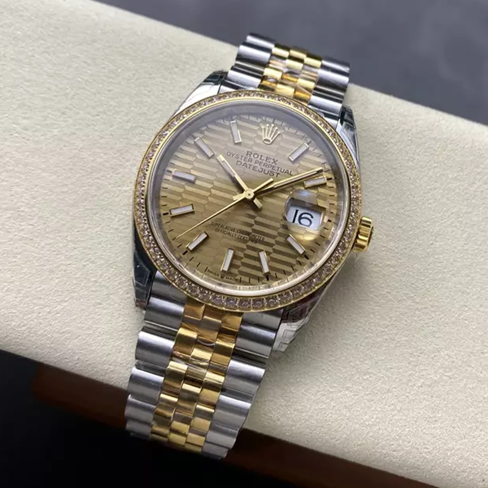 VS공장 롤렉스 데이저스트 36mm 모티프 샴폐인 다이얼 다이아 베젤 옐로우 골드 콤비 쥬빌레 126334