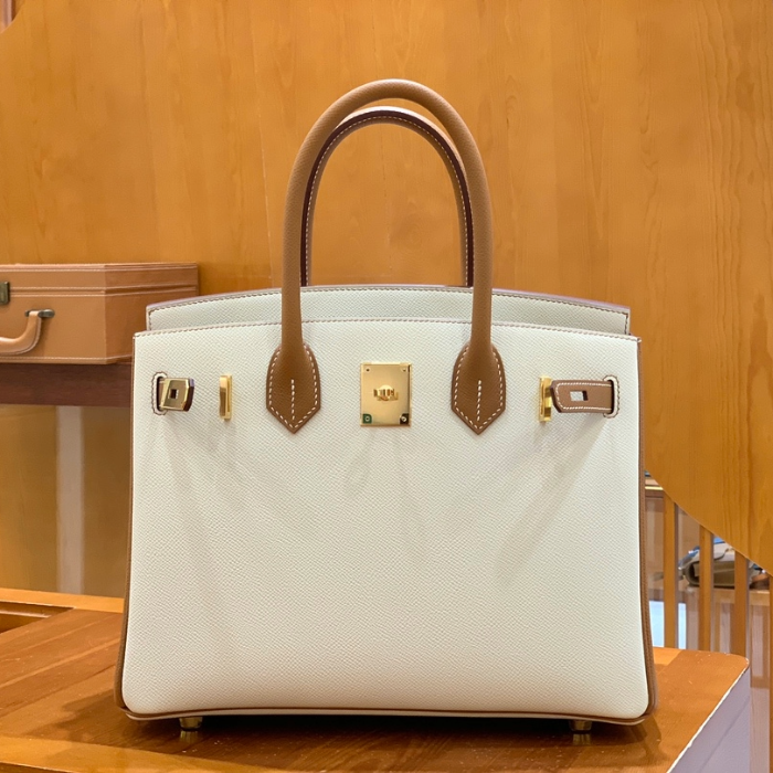 그린엘 에르메스 버킨 30 엡송가죽 브라운 & 크림 화이트 금장 버클