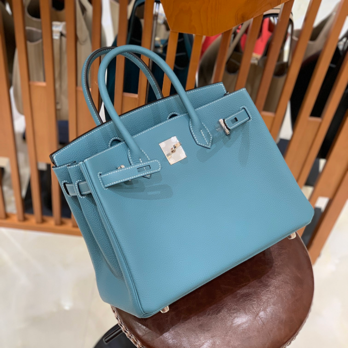 그린엘 에르메스 버킨 30 토고가죽 데님 블루 실버 버클