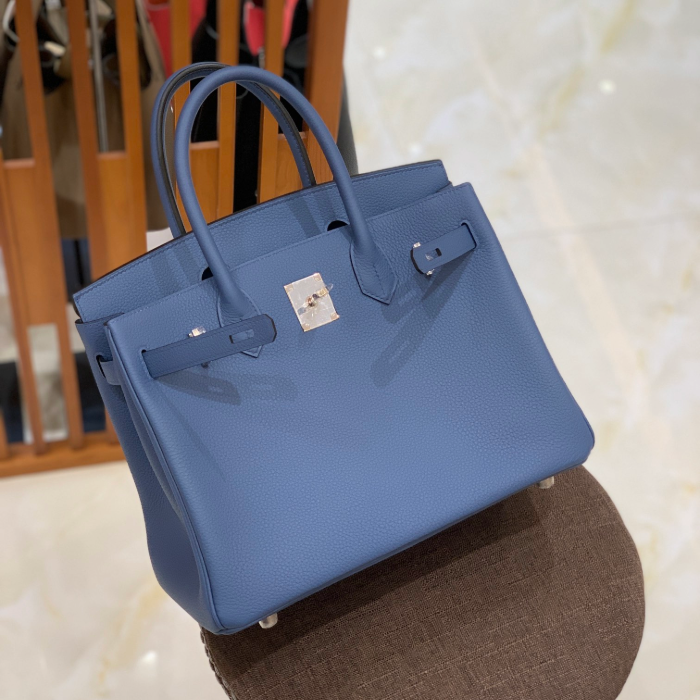 그린엘 에르메스 버킨 30 토고가죽 브라이트 블루 실버 버클