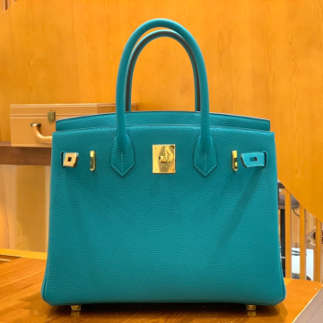 그린엘 에르메스 버킨 30 토고가죽 피콕 블루 골드 버클