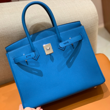 그린엘 에르메스 버킨 30 토고가죽 탄자니아 블루 골드 버클