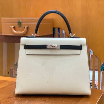 그린엘 에르메스 켈리 25 엡송 화이트 & 블랙 실버 버클