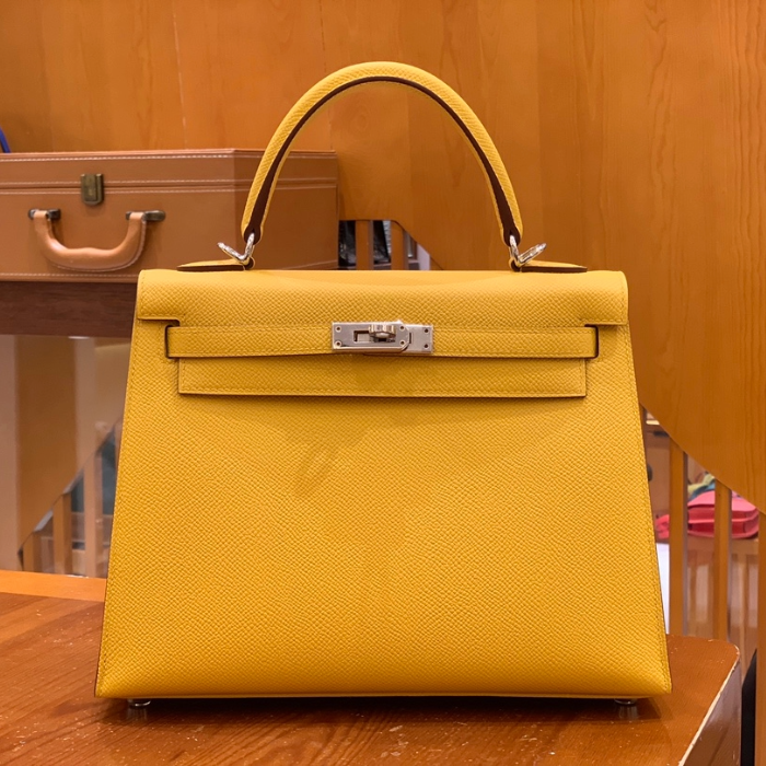 그린엘 에르메스 켈리 25 엡송 앰버 옐로우 실버 버클