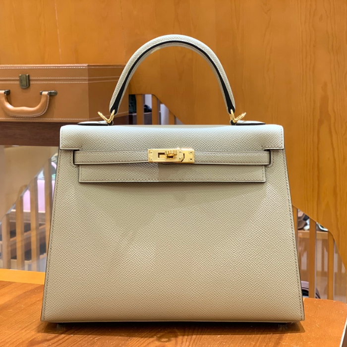 그린엘 에르메스 켈리 25 엡송 트렌치코트 그레이 골드 버클