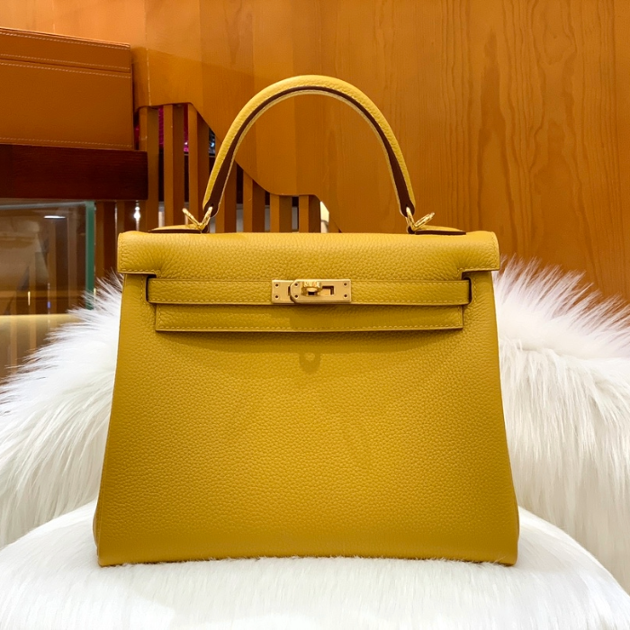 그린엘 에르메스 켈리 25 토고 앰버 옐로우 골드 버클