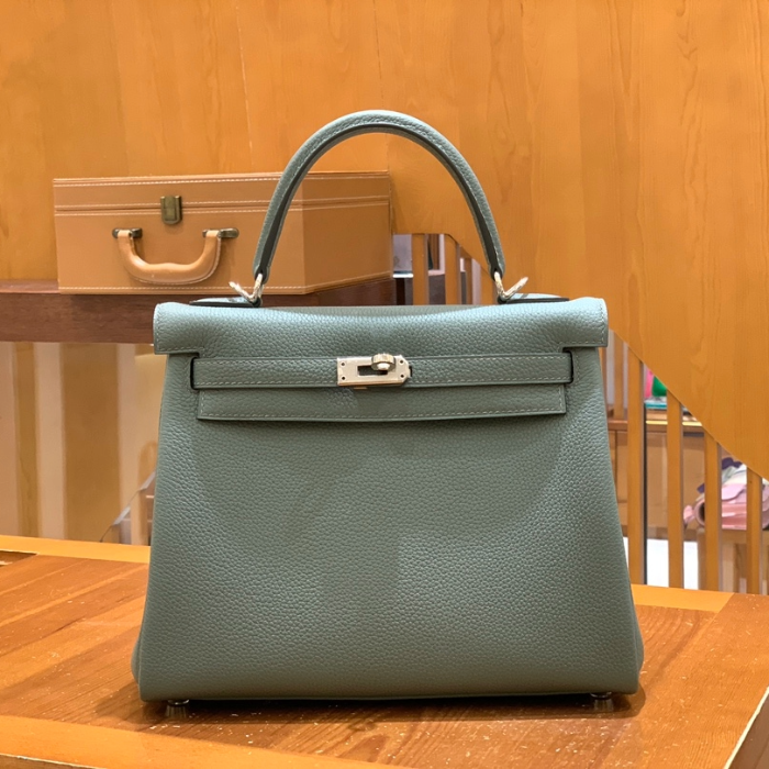그린엘 에르메스 켈리 25 토고 아몬드 그린 실버 버클