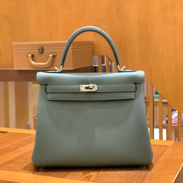 그린엘 에르메스 켈리 25 토고 아몬드 그린 실버 버클