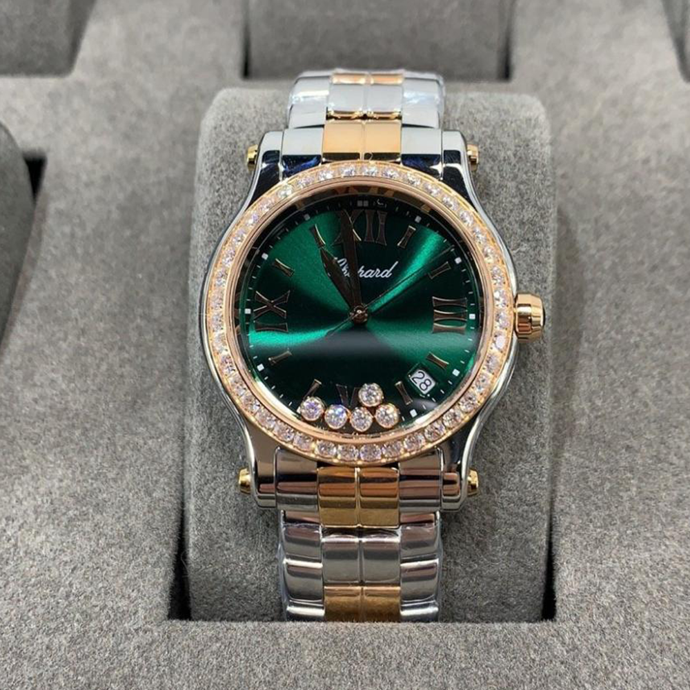 NR공장 쇼파드 해피 스포트 36mm 그린 다이얼 다이아 베젤 278582-6006