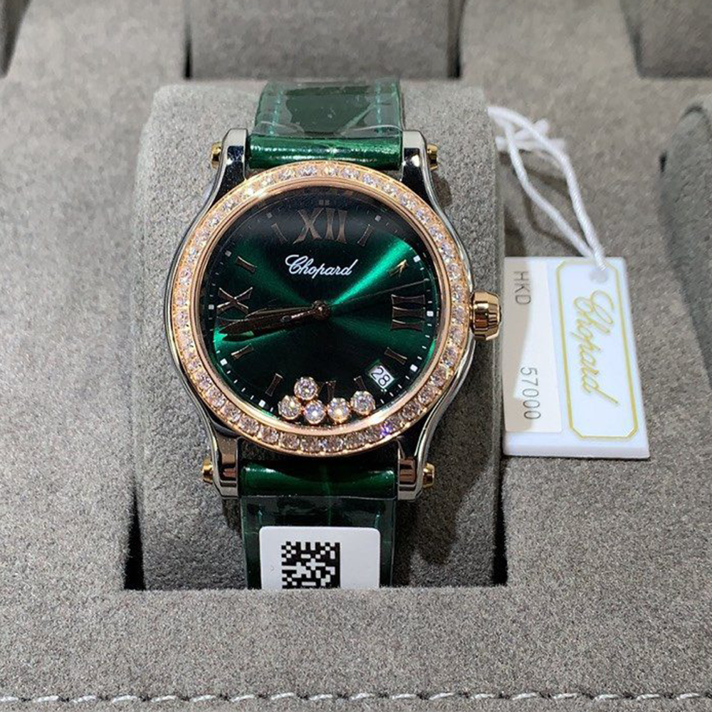 NR공장 쇼파드 해피 스포트 36mm 그린 다이얼 가죽밴드 278582-6007