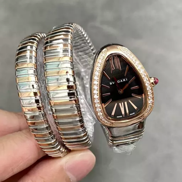 BV공장 불가리 세르펜티 블랙 다이얼 다이아 베젤 로즈골드 콤비 35mm 102680