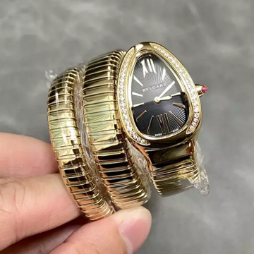 BV공장 불가리 세르펜티 블랙 다이얼 다이아 베젤 옐로우 골드 35mm 103002