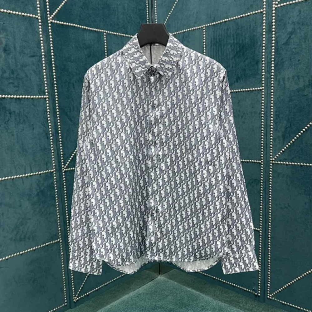 디올 오블리크 셔츠 화이트 & 블루 실크 트윌