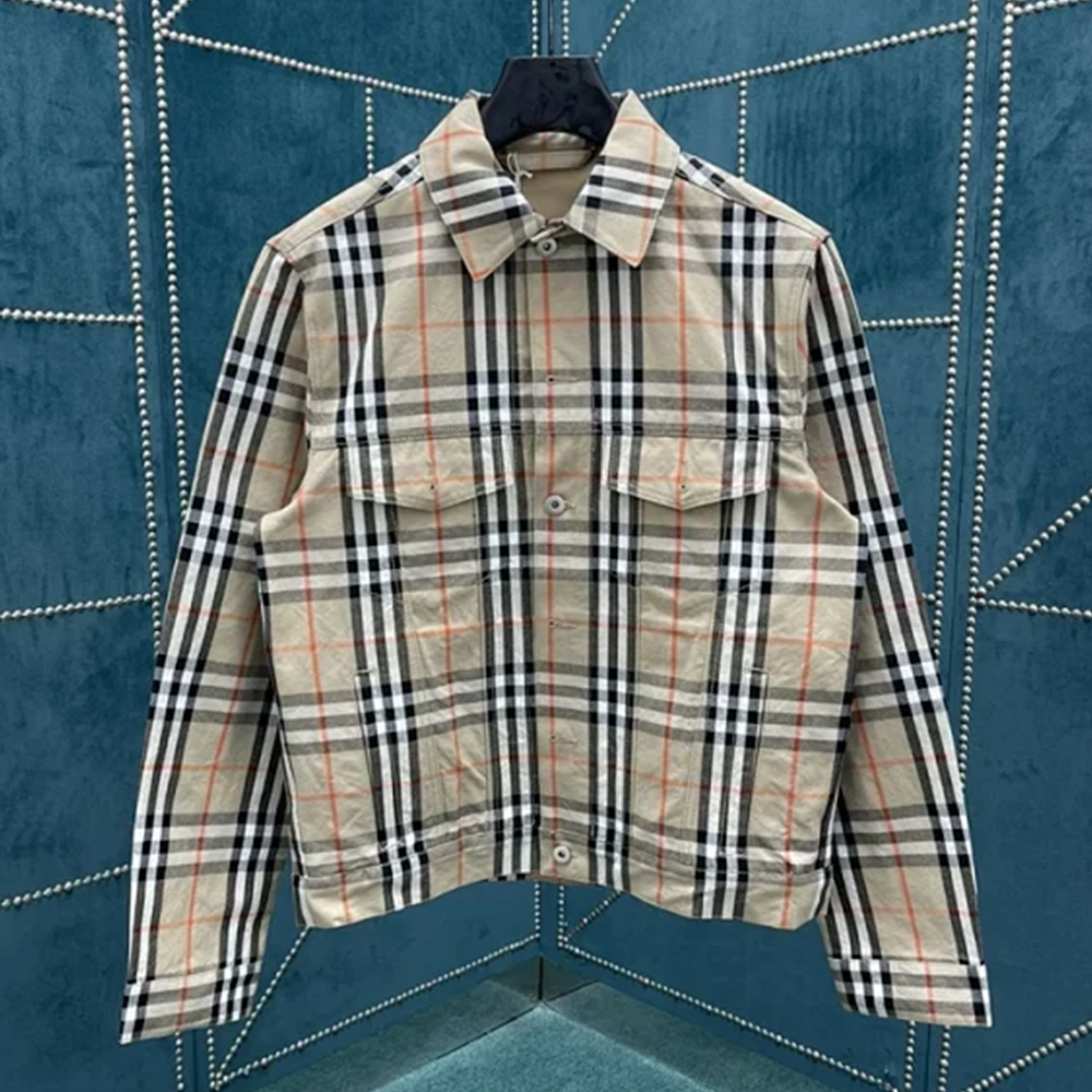 버버리 베이지 체크 코튼 자켓
