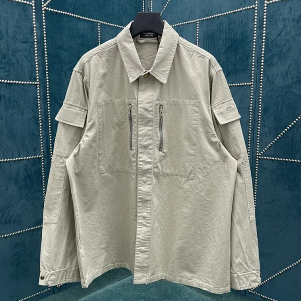 발렌시아가 솔리드 싱글 지퍼 셔츠 베이지