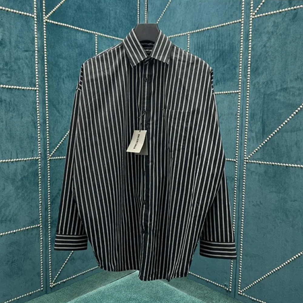 발렌시아가 스트라이프 백로고 오버 셔츠