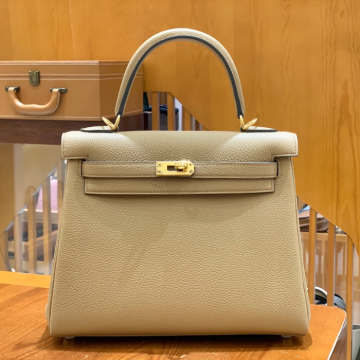 그린엘 에르메스 켈리 25 토고 밀크티 골드 버클