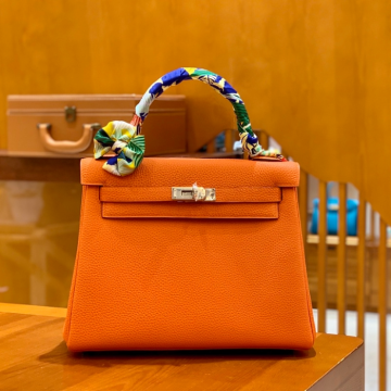 그린엘 에르메스 켈리 25 토고 오렌지 실버 버클