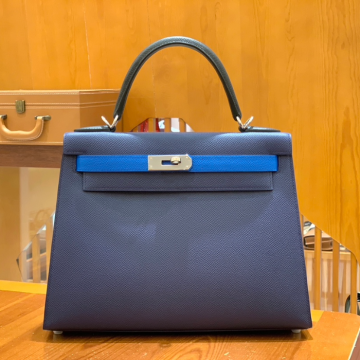 그린엘 에르메스 켈리 28 엡송 사파이어 블루 3색 조합 실버 버클