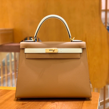 그린엘 에르메스 켈리 28 엡송 골든 브라운 & 크림 화이트 골드 버클