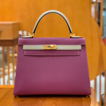 그린엘 에르메스 켈리 28 엡송 아네모네 퍼플 & 그레이 골드 버클