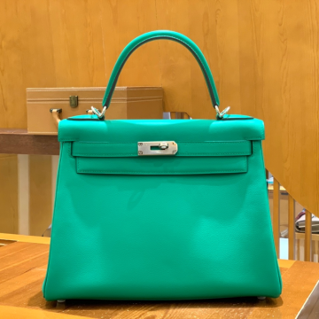 그린엘 에르메스 켈리 28 토고 스위프트 민트 그린 실버 버클