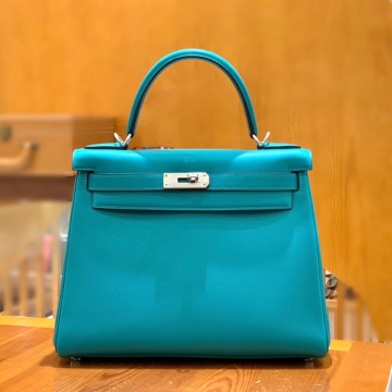 그린엘 에르메스 켈리 28 토고 피콕 블루 실버 버클