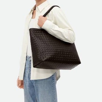 보테가베네타 인트레치아토 지퍼 라지 토트백 브라운 786666