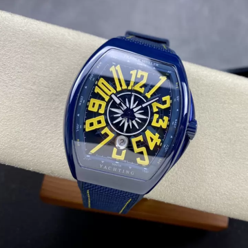 T+공장 프랭크 뮬러 뱅가드 V45 블루 세라믹 옐로우 다이얼